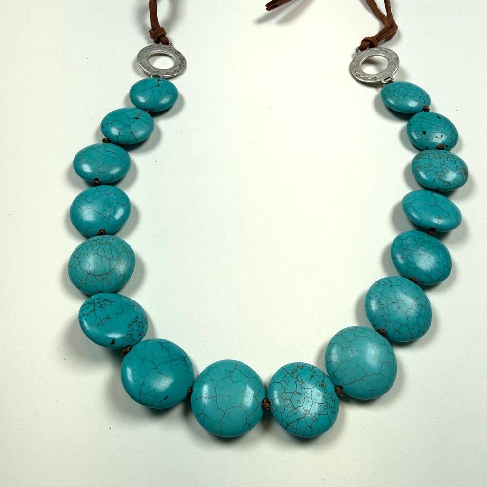 Stella & Dot Demi Turquoise Necklace Silver Rings Suede Cord Adjustable 12-20”
